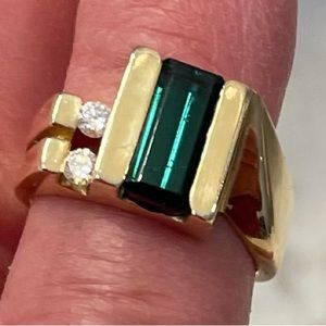 Artisan 14K Gold & Green Tourmaline Ring, Size 6.